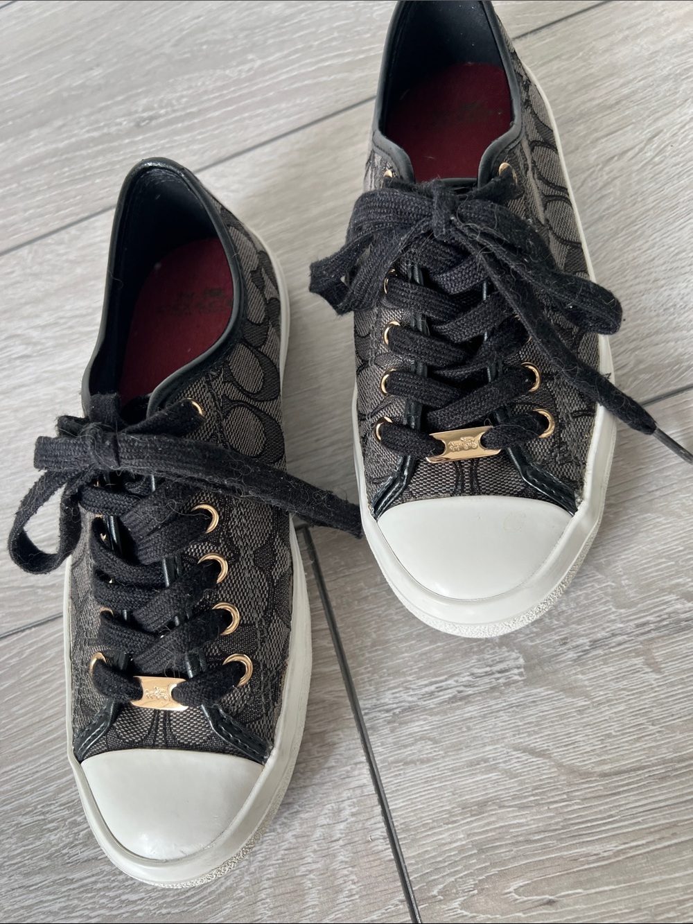 Coach Black Signature Canvas Low-Top Sneakers with White Toe
